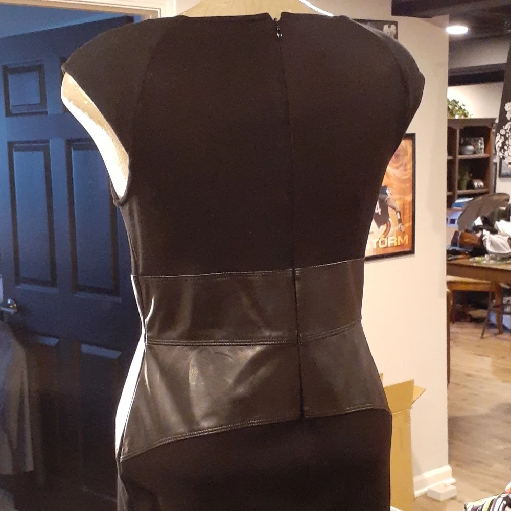 Calvin Klein  Black Faux Leather Trim Dress  10 - Picture 7 of 14